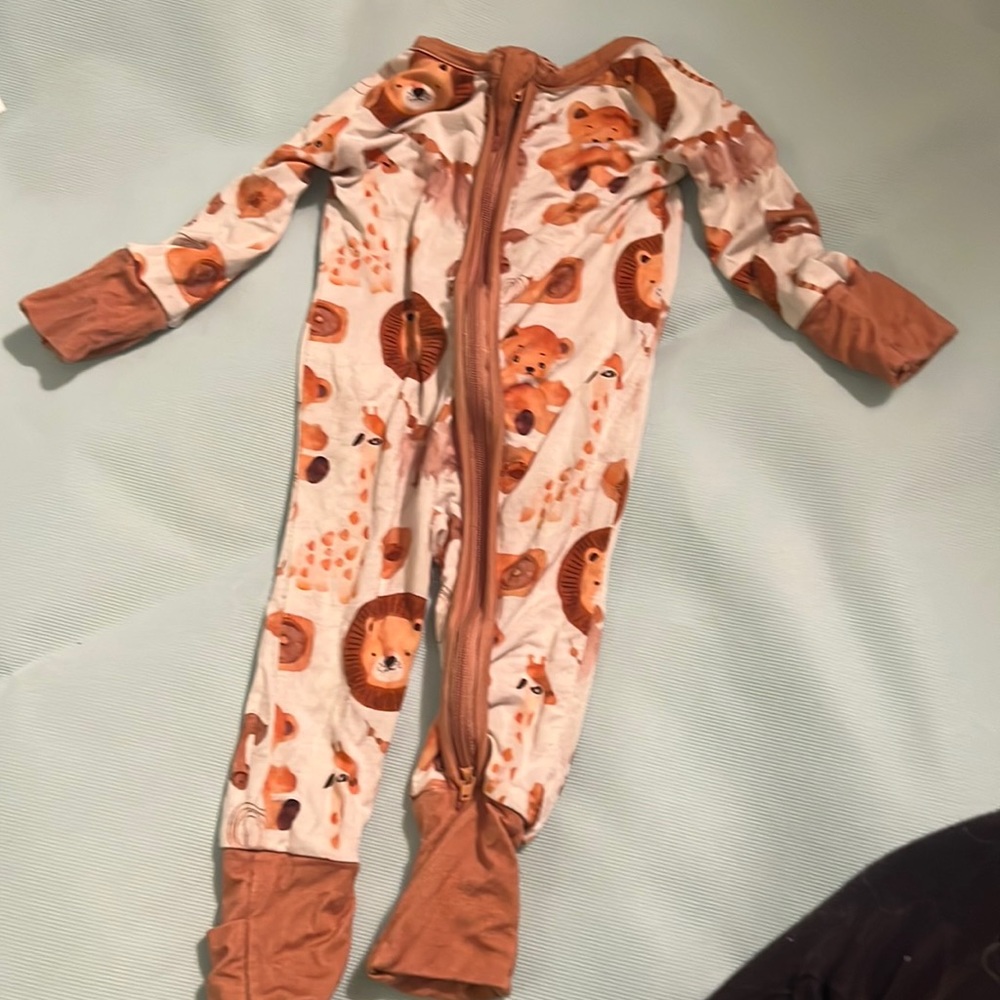 Little one shop newborn onesie with fold over hands and feet. bamboo
